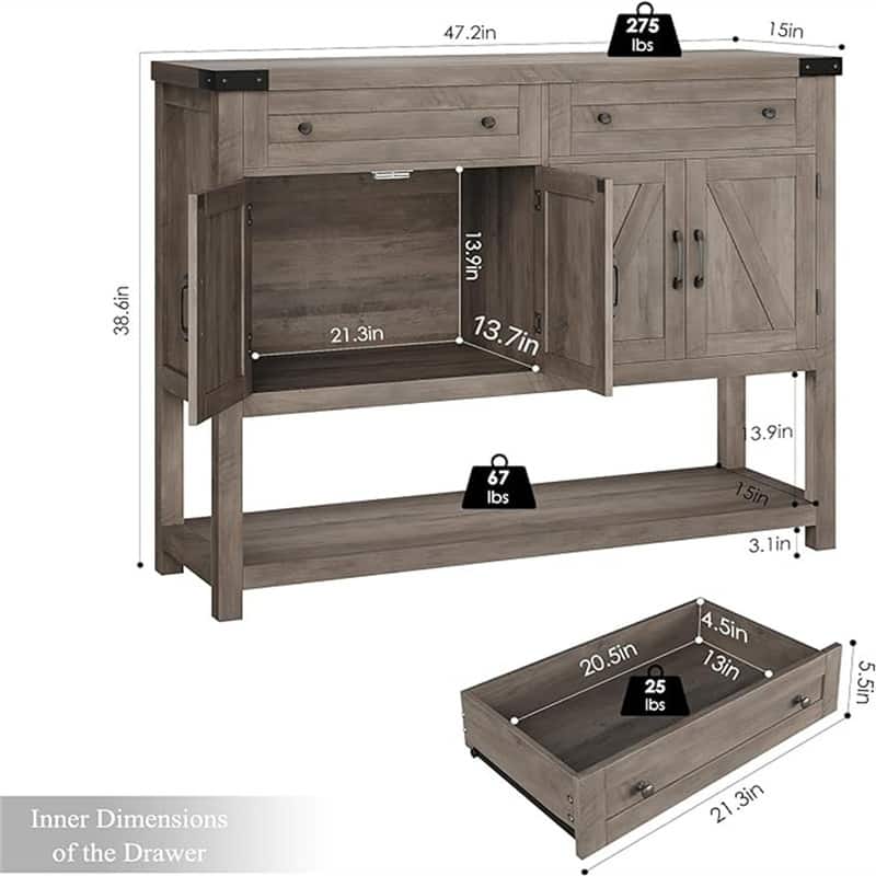 Buffet Cabinet - 14.96"D x 47.24"W x 38.58"H