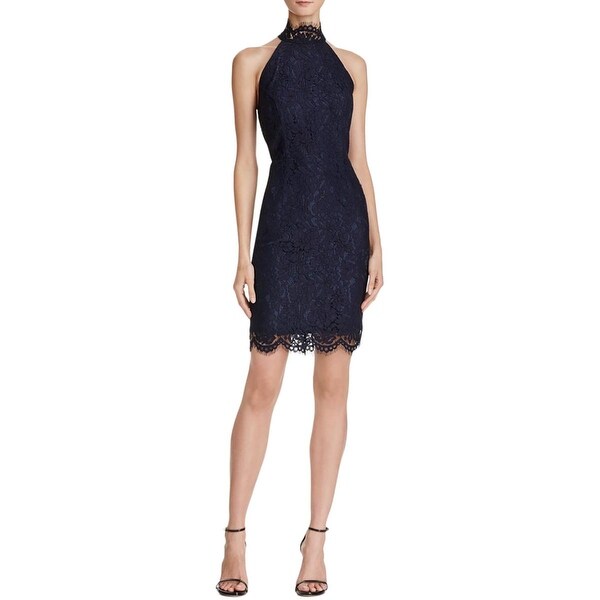 cara high neck lace cocktail dress