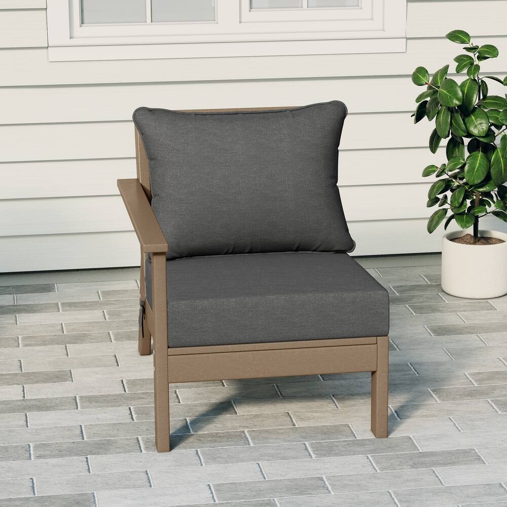Birchwood All Weather HDPE Outdoor Patio Deep Seating Weathered Wood Left Arm Facing Chair With Cushions (2-PC-Set)