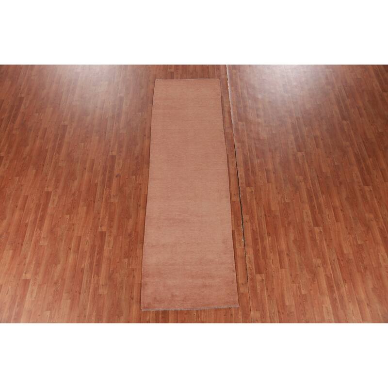 Hand Knotted Oriental 100% Wool Carpet Modern Solid Oranges & Rust Gabbeh Runner Rug - 10' 3'' X 3' 0''