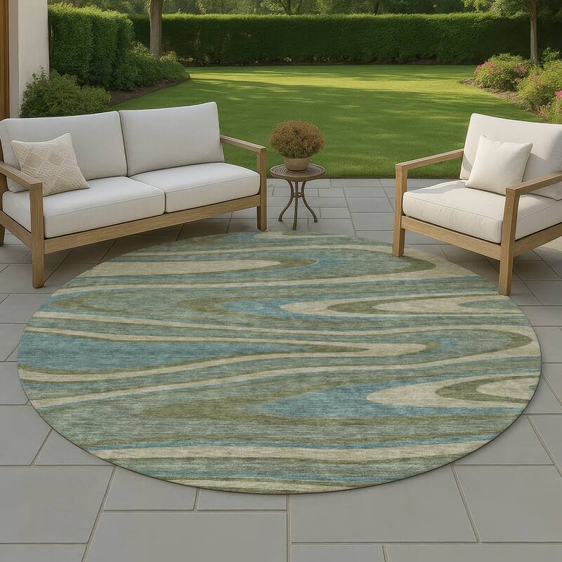 Machine Washable Indoor/ Outdoor Abstract Busey Chantille Rug - Basil - 8' x 8'