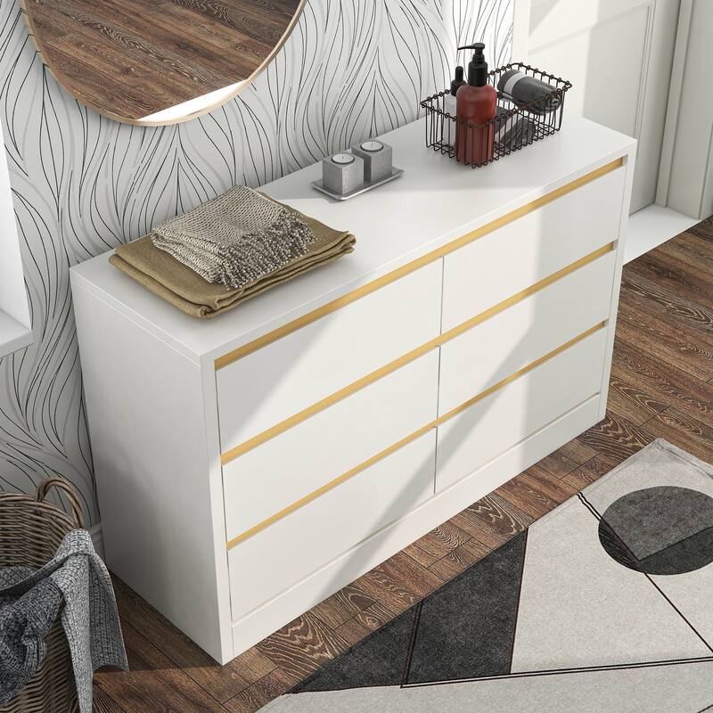 DH BASIC Mod Modern White 47-inch Wide 6-Drawer Double Dresser by Denhour