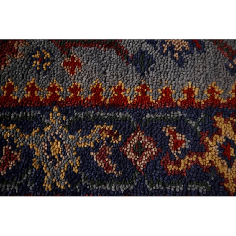 Blue Geometric Khotan Oriental Runner Rug Handmade Wool Carpet - 2'7"x 8'1"
