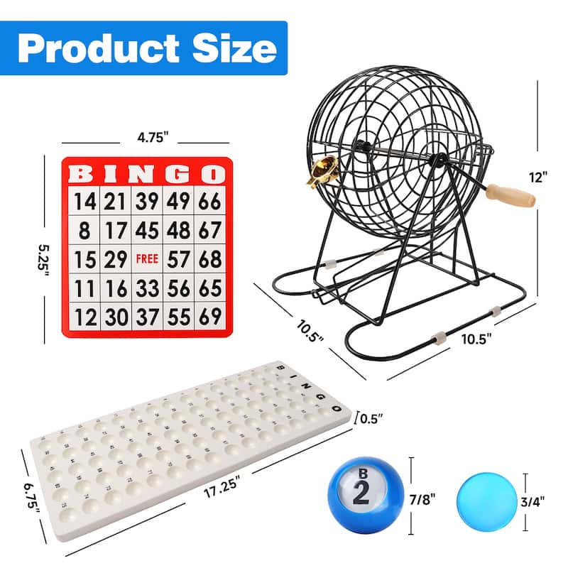 GSE™ Deluxe Bingo Game Set for Kids & Adults, Large Groups - Large Bingo Cage and Board, 7/8" Bingo Balls, 500 Chips, 50 Cards
