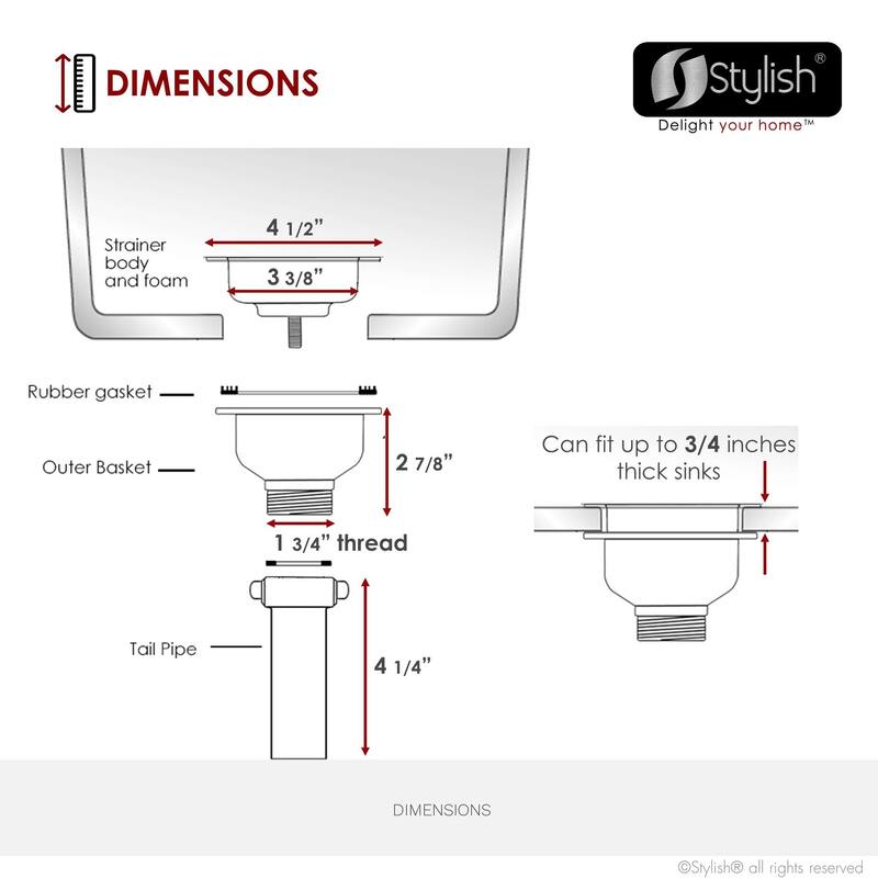 STYLISH 3.5 Inch Kitchen Sink Deep Strainer with Removable Basket in Brushed Gold - Drain Opening: Fits Standard 3.5"