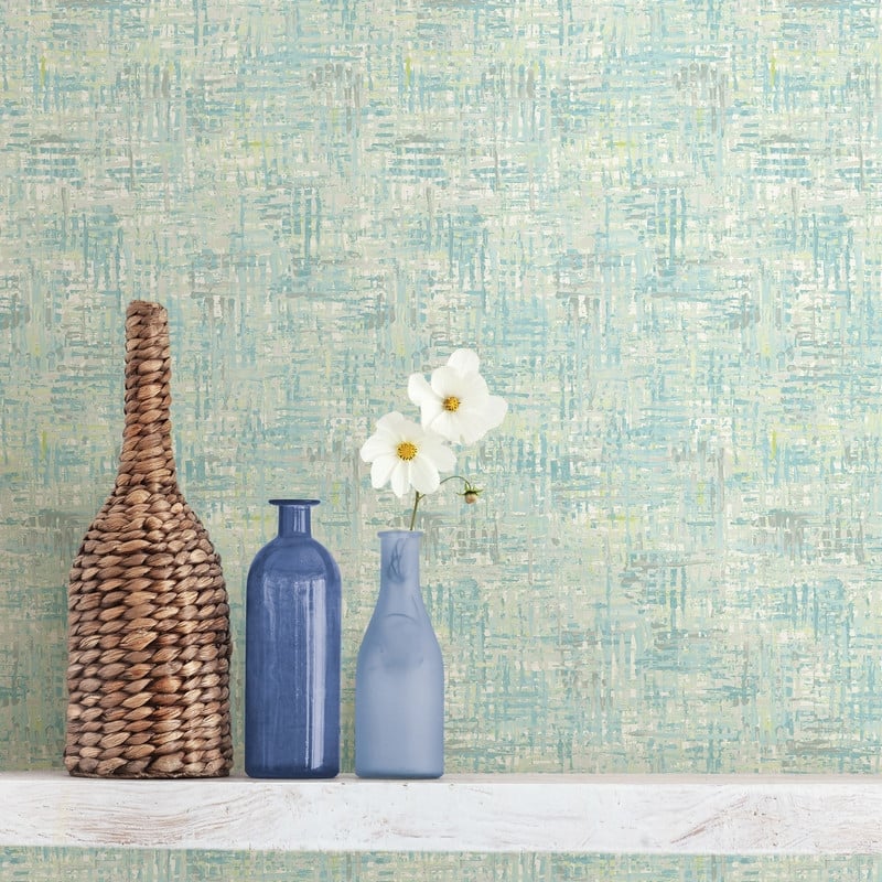 Brewster Avalon Turquoise Weave Wallpaper - 20.5in x 396in x 0.025in