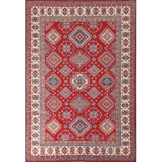 Red Traditional Kazak Area Rug Handmade Oriental Wool Carpet - 6'8
