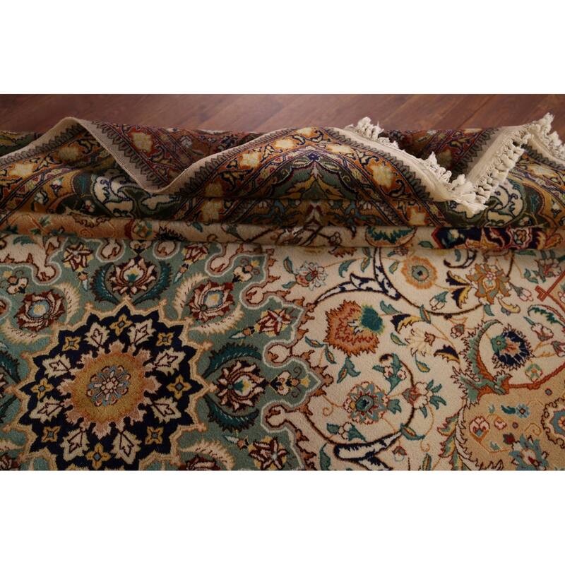 Hand Knotted Oriental 100% Wool Carpet Traditional Floral Beige & Ivories Tabriz Area Rug - 9' 2'' X 6' 3''
