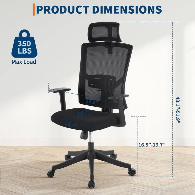 High Back Ergonomic Home Office Chair with Adjustable Lumbar Support and Headrest