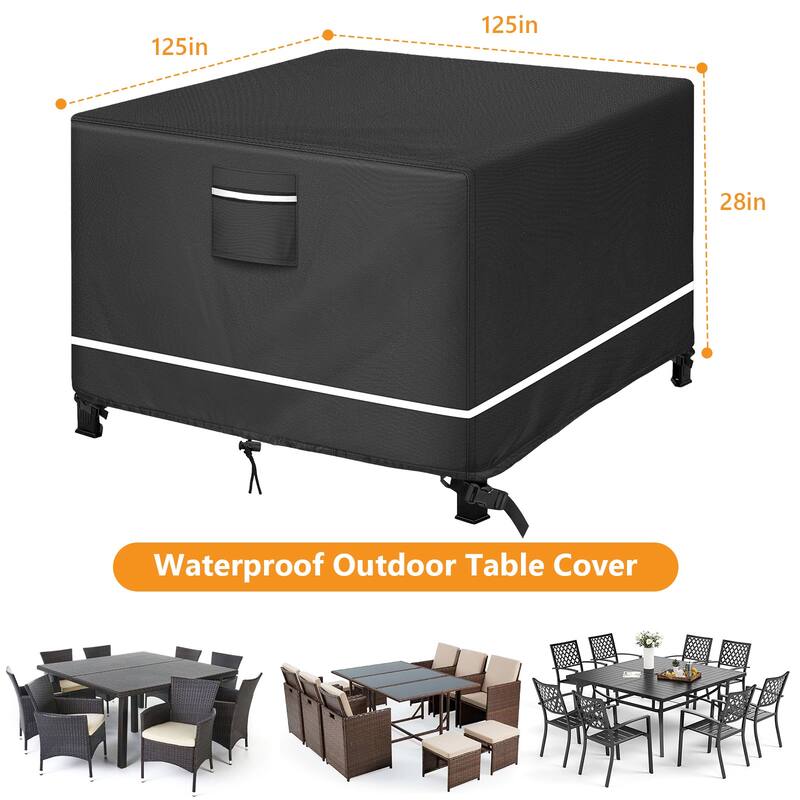 Waterproof Patio Furniture Cover 125in.x28in. Black Square Table Cover - 125x125x28in.