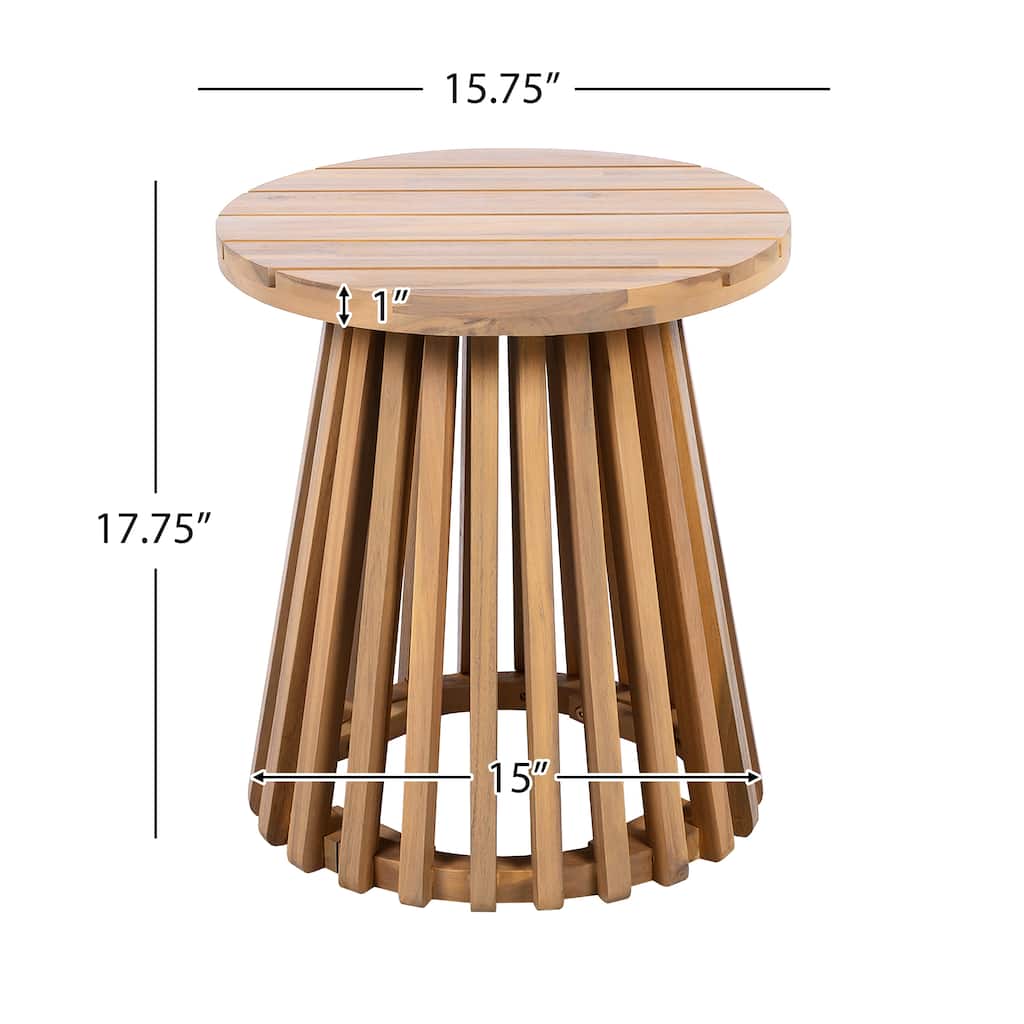 Outdoor Acacia Wood Patio Side Table, Round Coffee Table for Backyard, Lawn, Balcony,Light Teak