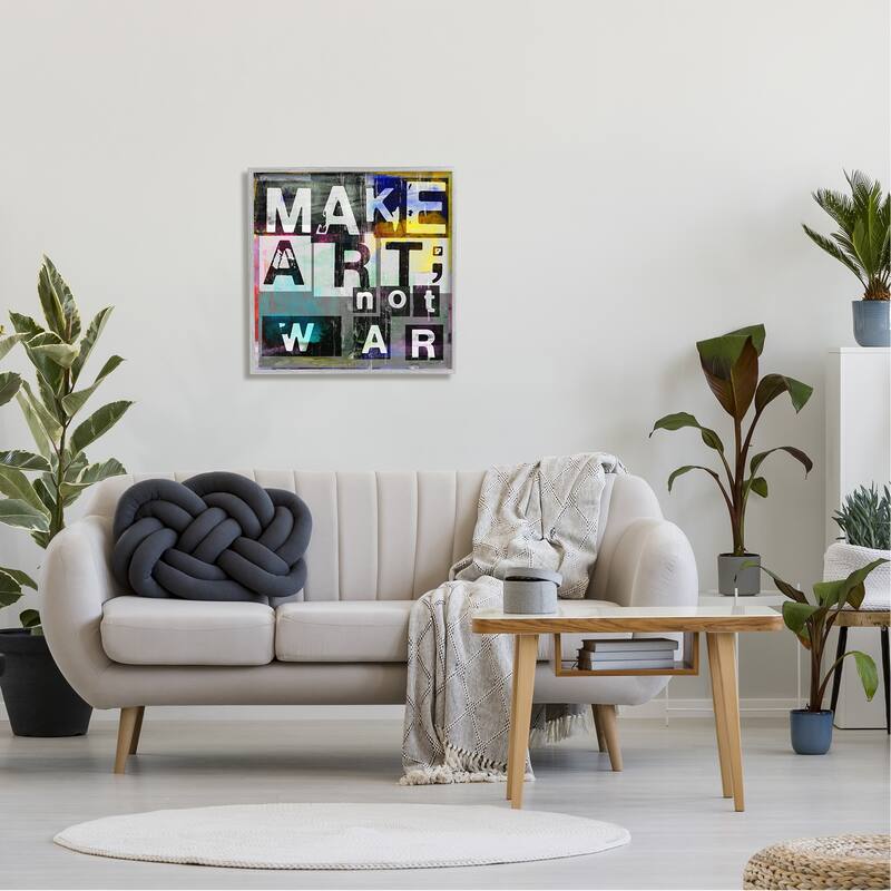 Stupell Make Art Not War Quirky Modern Typography Letters Framed Wall Art - Grey