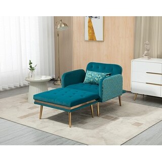 2 in 1 Chaise Velvet Lounge Chair Accent Chair with Ottoman & Elegant ...