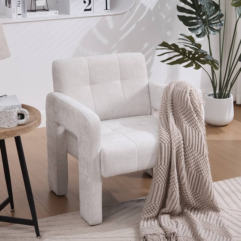 Chenille Upholstered Single Armchair, Ergonomic Lounge Reading Chair, High-density Foam Sofa Chair for Living Room, Bedroom