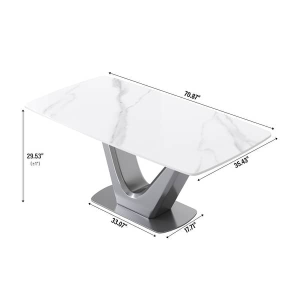Minimalist Marble Dining Table Slate Kitchen Table with V Shape Pedestal Bed Bath & Beyond
