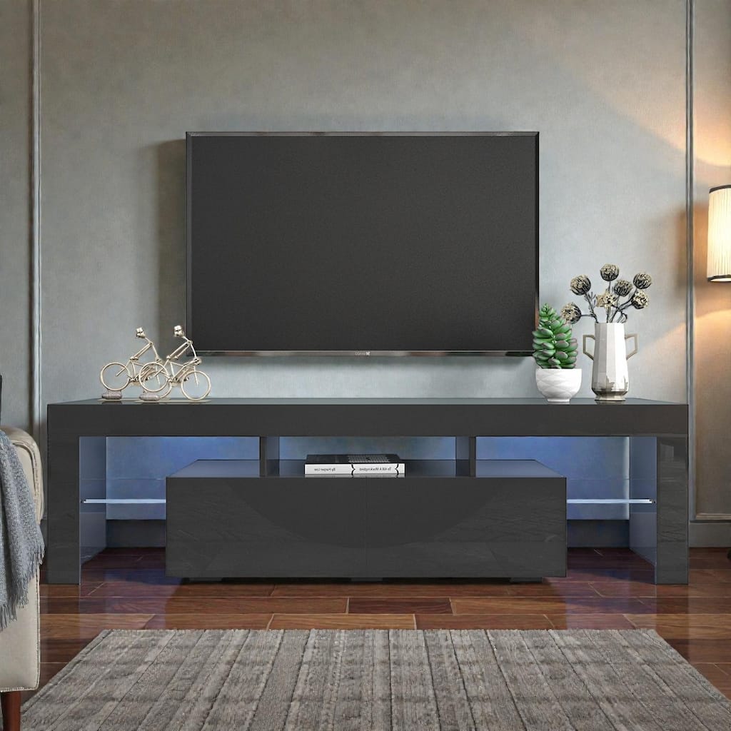 Modern 63" TV Stand with 20-Color LED Lights, Remote Control Media Console for 60-69 Inch TVs