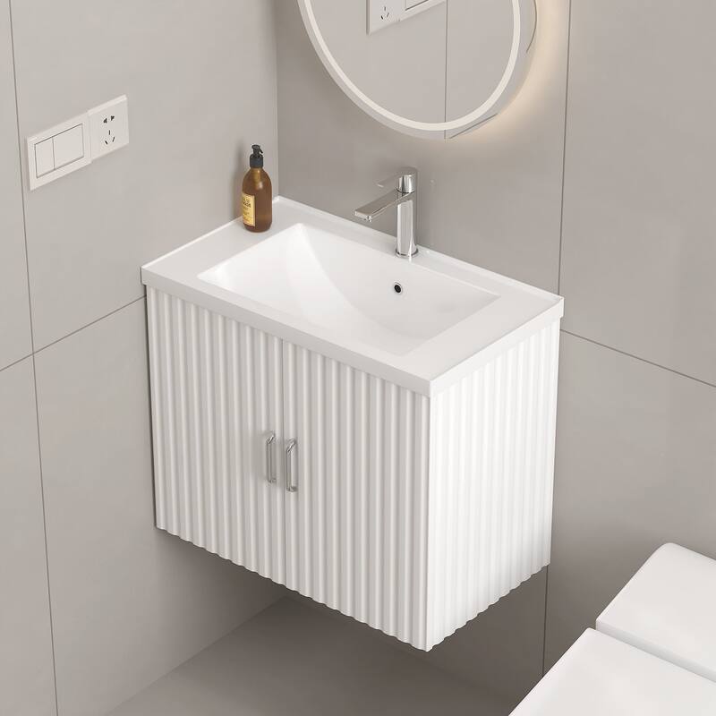 24 in. W x 19 in. H MDF Floating Bathroom Vanity with Integrated Ceramic Sink and Doors