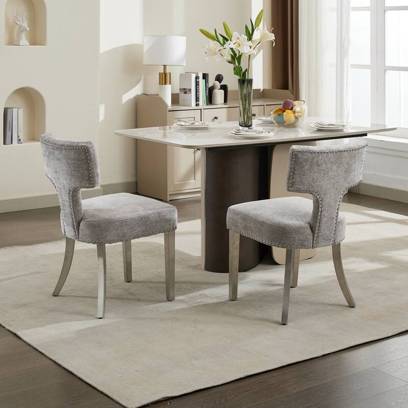 Mid Century Modern Dining Chairs Set of 2,Accent Chair ,Kitchen Chairs with Silver Brushed Stainless Steel Legs