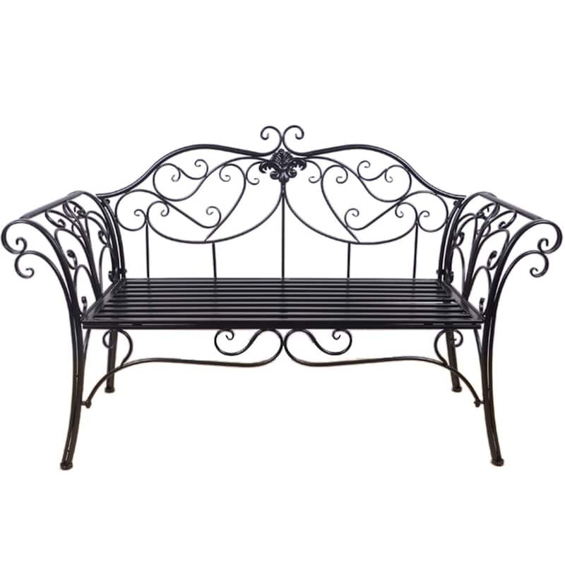 Scroll Outdoor Garden Bench With Armrest - 51.5"