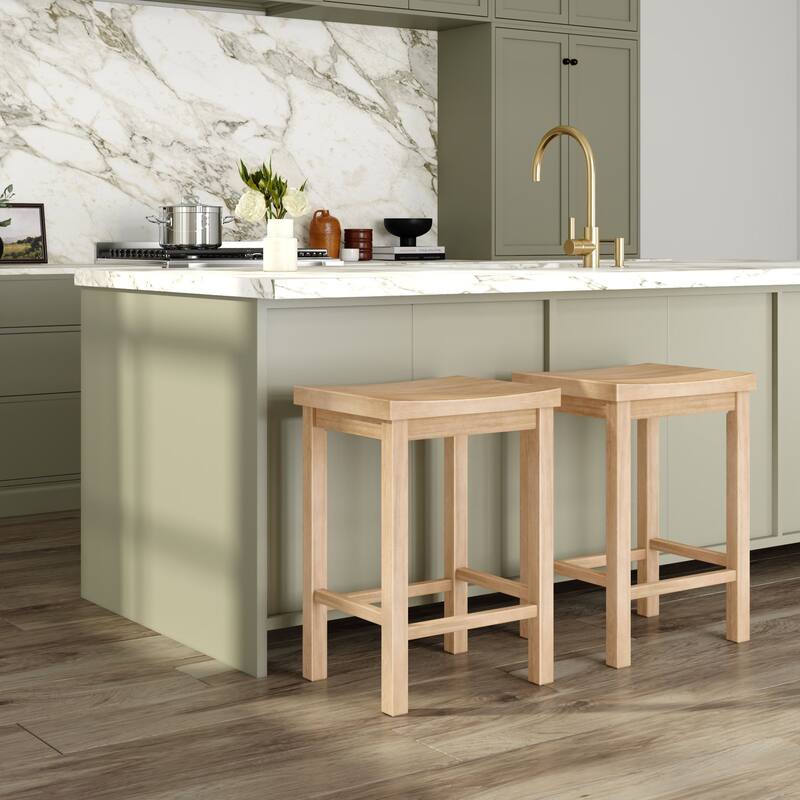 Now Furniture Solid Wood Backless Saddle Seat Counter Height Stool - Blonde - Set of 2