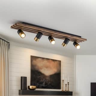 Modern Farmhouse 5-Light Flush Mount Ceiling Fixture Track Lighting with Rotating Head - Black