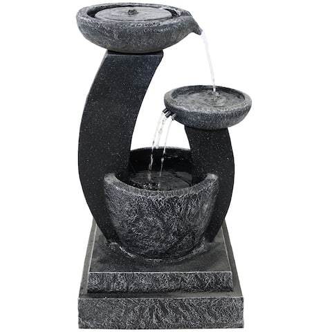 28" Modern Cascading Bowls Solar Water Fountain with Battery & LED