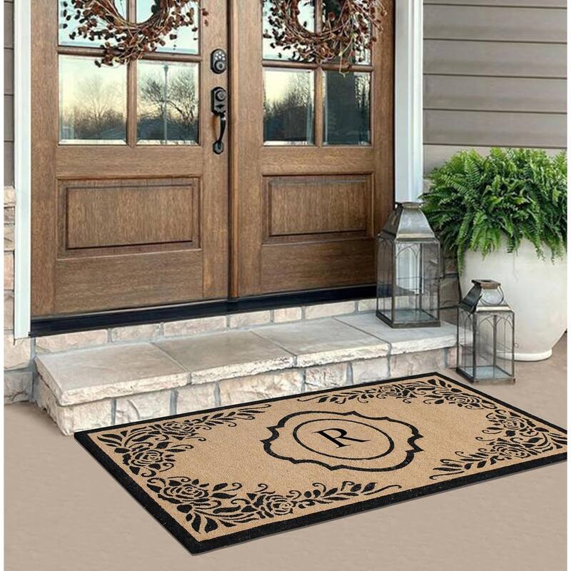 A1HC Hand Crafted Entry Flocked Coir Monogrammed Welcome Entrance Doormat 36"x72"