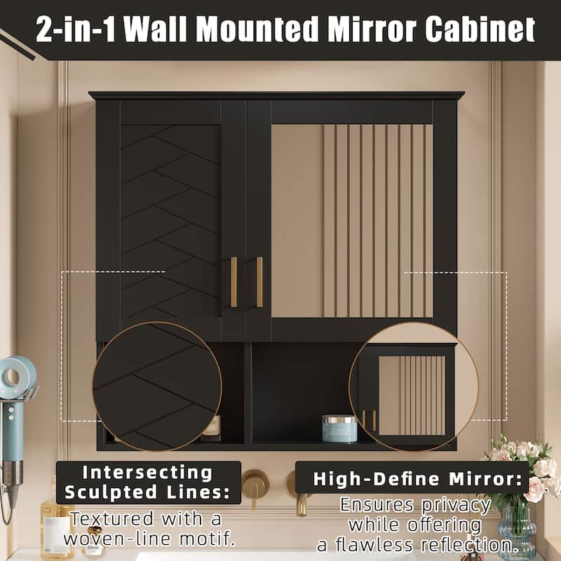 30 Inch Wall Mounted Bathroom Medicine Cabinet with Mirror, Adjustable Shelves, Soft Close Doors