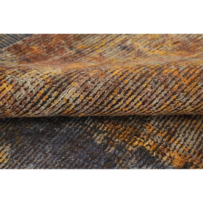 Hand Knotted Oriental Viscose Silk Carpet Modern Abstract Multi-Colored Abstract Area Rug - 8' 7'' X 6' 10''
