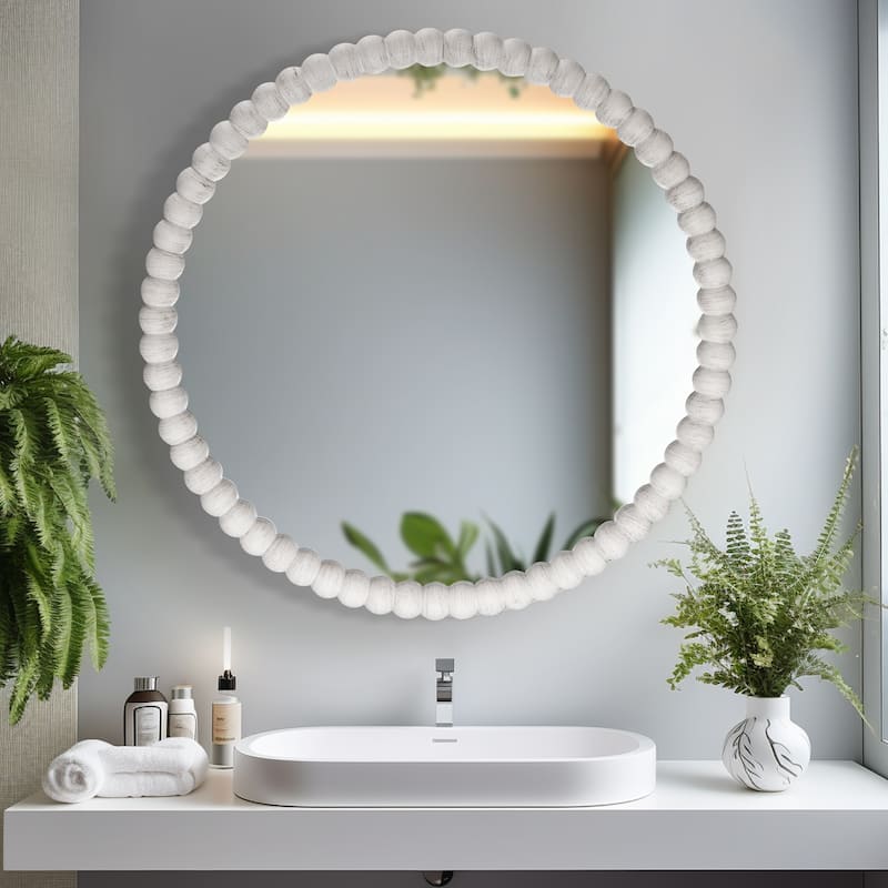 Signature Farmhouse Beaded Round Wall Mirror