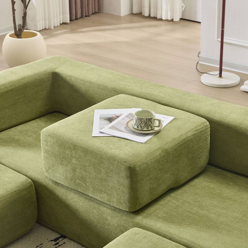 79.14" Chenille 3-Seater Sofa, Foldable Play Mat and Removable Cover