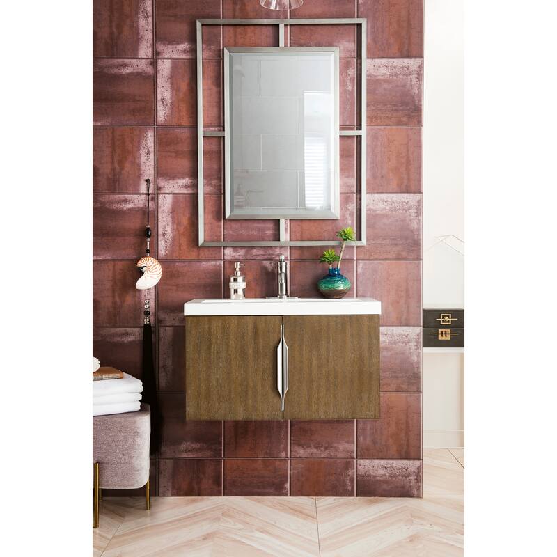 James Martin Vanities Columbia 31.5" Single Vanity, Latte Oak with White Glossy Composite Stone Top