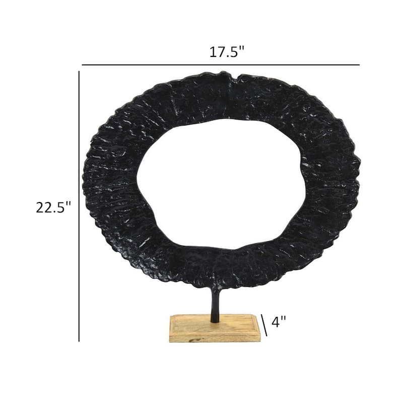 23 Inch Tabletop Decoration, Black Round Circle on Square Wood Base, Black