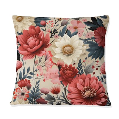 Designart "Ivory & Red Boho Chic Floral Pattern" Floral Printed Throw Pillow
