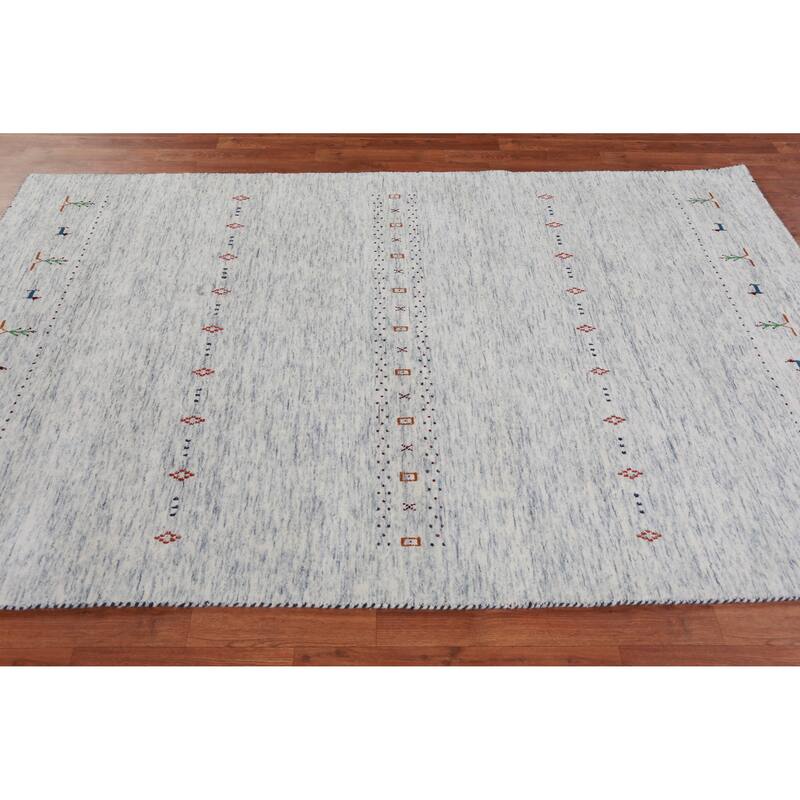 Hand Knotted Oriental 100% Wool Carpet Tribal Animal Pictorial Beige & Ivories Gabbeh Area Rug - 7' 11'' X 5' 2''