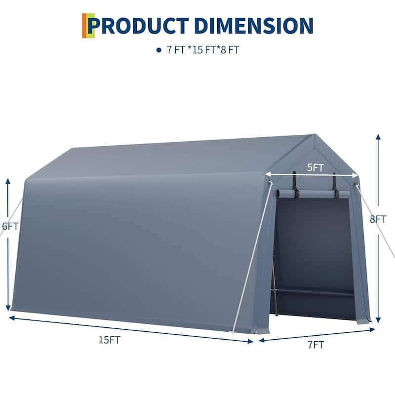 Outdoor Storage Shelter Shed Carport with Roll-Up Ventilated Zipper Door