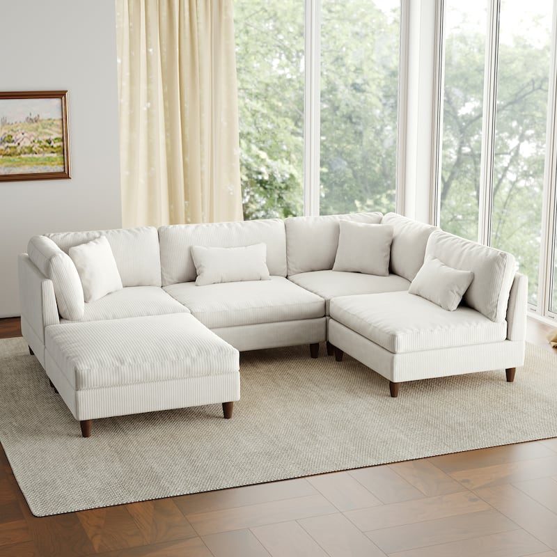 5-Piece Modern Comfy Corduroy Modular Sectional Sofa with Ottoman