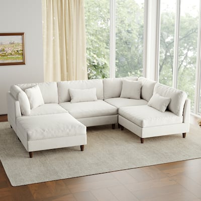 5-Piece Modern Comfy Corduroy Modular Sectional Sofa with Ottoman