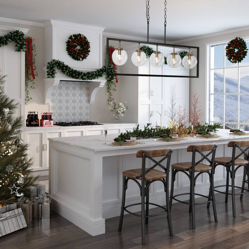 Marsie Modern Farmhouse 40-inch Linear Chandelier Globe Glass Kitchen Island Pendant Lights for Dining Room
