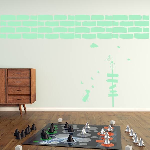 slide 2 of 6, Walplus Peel and Stick Wall Stickers Glow In The Dark Cat Brick Decor
