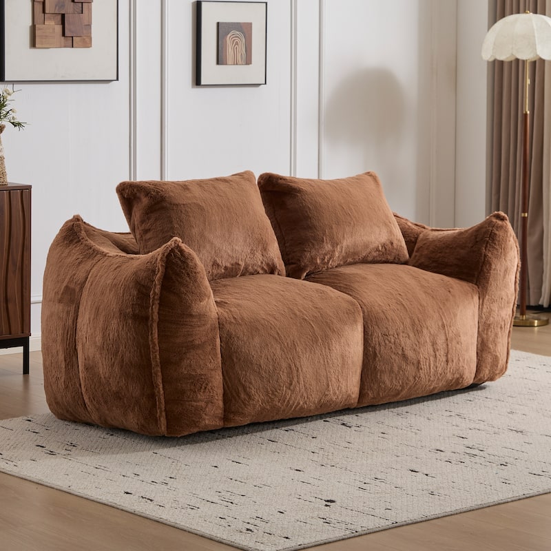 Giant Lazy Bean Bag Couch Chair Ultra Soft Fluffy Loveseat Sofa Chaise Lounge Indoor Cozy Faux Fur Reading Chair with Pillows