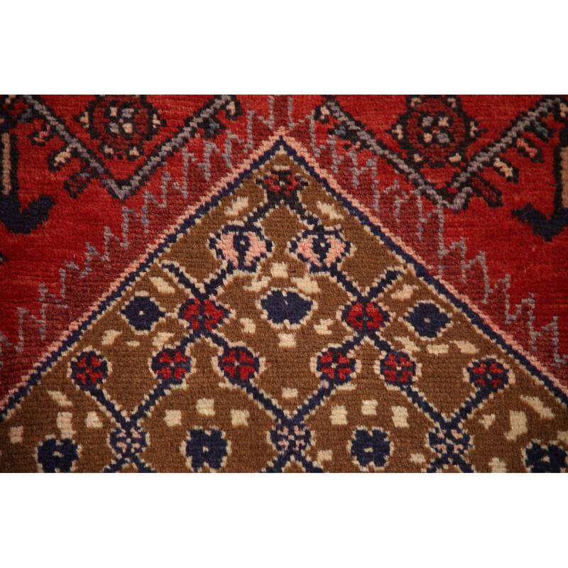 Hand Knotted Oriental 100% Wool Carpet Traditional Geometric Brown Koliaei Runner Rug - 9' 4'' X 3' 9''