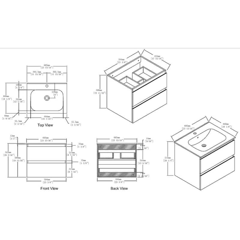 Malwee 24"/30" Floating Bathroom Vanity, Wall Mounted Bathroom Vanity with Resin Sink,2 Soft Close Drawers
