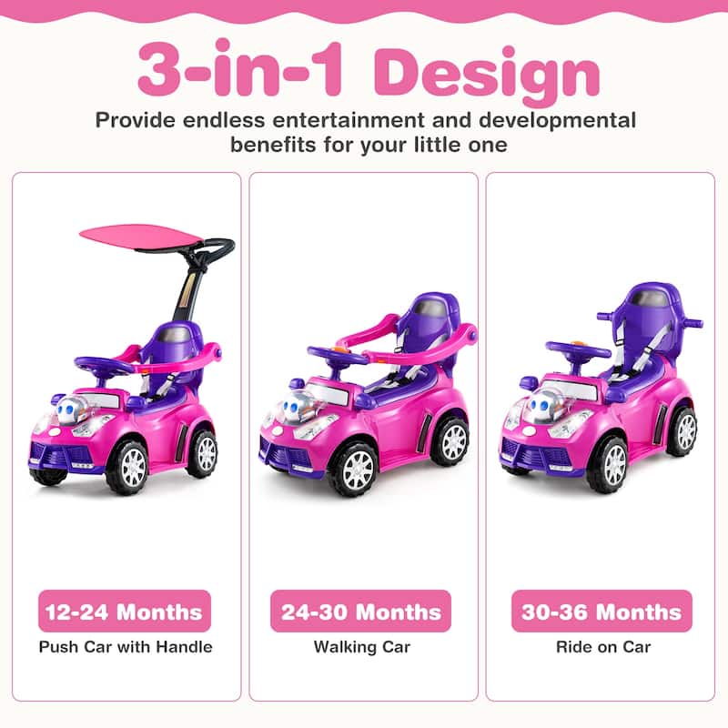 Baby Walking Car with Interactive Lights Horn Sounds and Storage Compartment for Toddlers - 38" x 16" x 35.5"