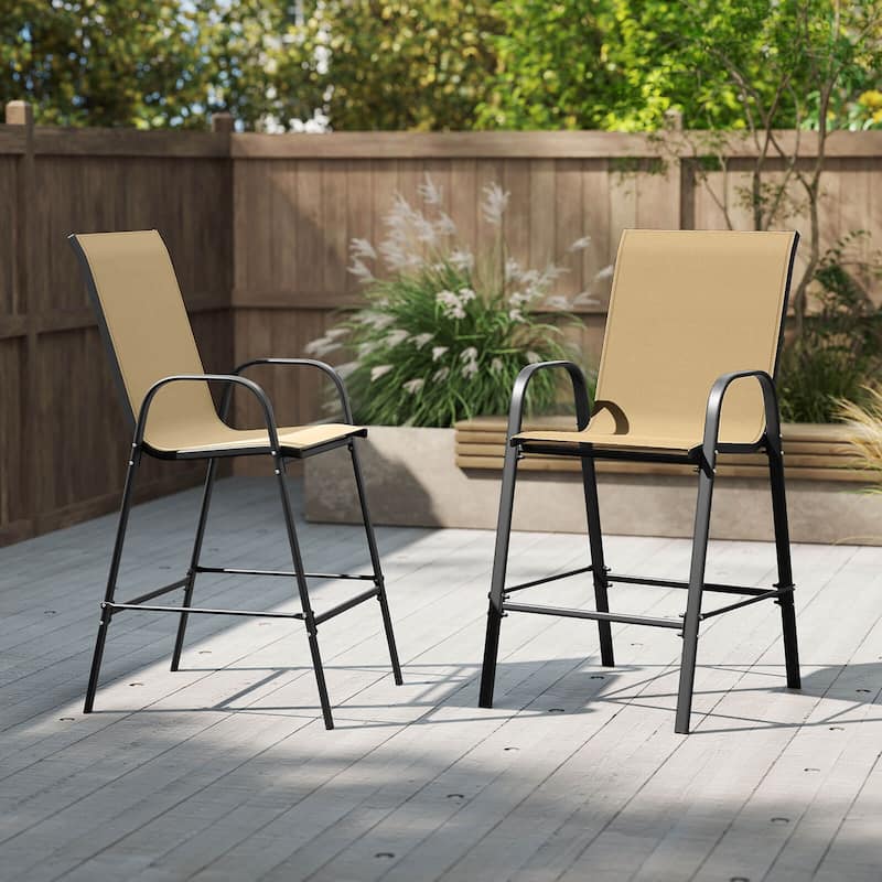 Costway 2 PCS Outdoor Bar Stools 29" Fabric Bar Height Stools with - See Details - Beige
