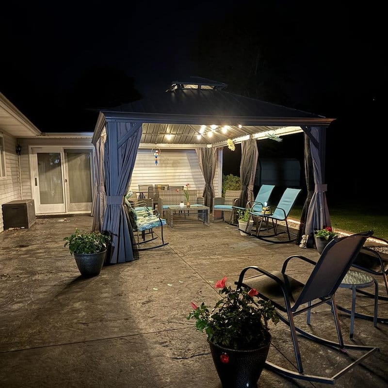 PURPLE LEAF Outdoor Galvanized Steel Hardtop Gazebo, Aluminum Frame Gazebo With Curtains