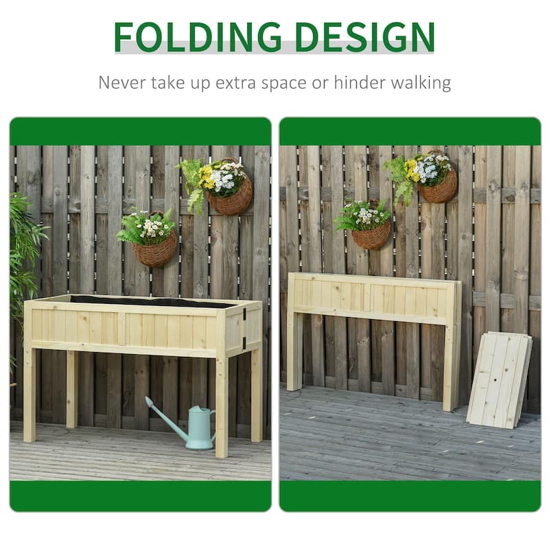 Outsunny Elevated Wood Foldable Raised Garden Bed with Drainage Hole, Outdoor Workstation with Legs, Space Saving Design