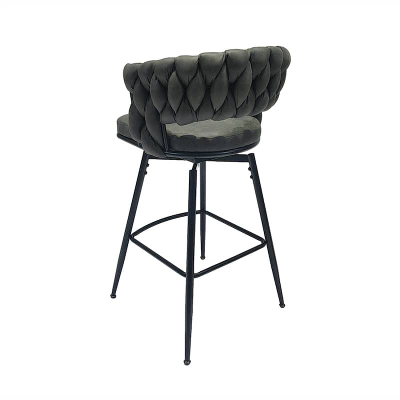 Swivel Upholstered Bar Stools with Back Footrest (Set of 2) - N/A
