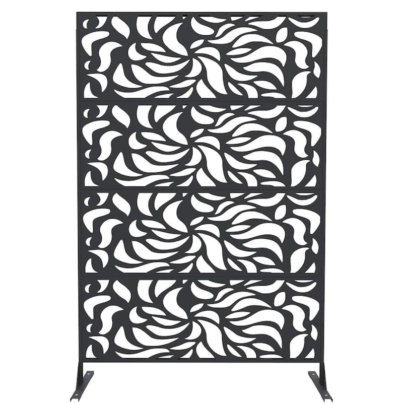 1 Pc Freestanding Decorative Metal Privacy Screen Outdoor with Stand for Balcony, Flower - Black
