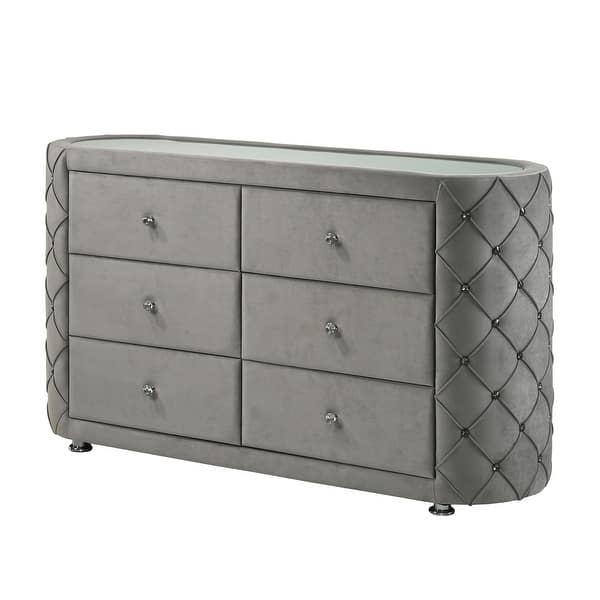 Gray 6-Drawer Velvet Dresser - Bed Bath & Beyond - 38429335